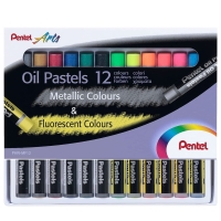 Пастель масляная Pentel Arts Oil Pastels металлик и флуоресцентные цвета 12 мелков